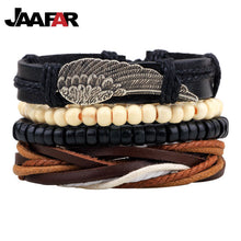 Hot selling 1Set 4pcs Punk Braided Adjustable Leather Bracelets Men For Women Cuff Vintage Jewelry  Wholesale Pulseras Hombre