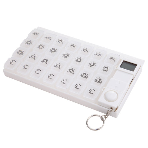 BSEL Portable Digital 7days Pill Reminder Organizer Pill Box Case Timer White Container Organizer Pill Splitters Cases