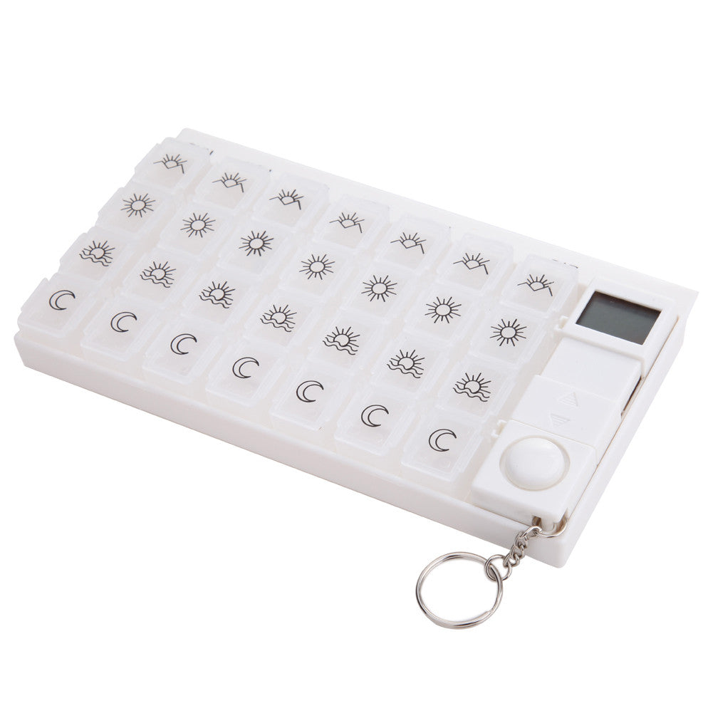 BSEL Portable Digital 7days Pill Reminder Organizer Pill Box Case Timer White Container Organizer Pill Splitters Cases