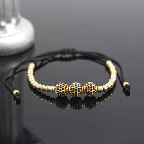 12 Color Choose Gold Plated Anil Arjandas 8mm Pave Setting Black CZ Crystal Copper Ball Bead Weave Braiding Bracelet Jewelry