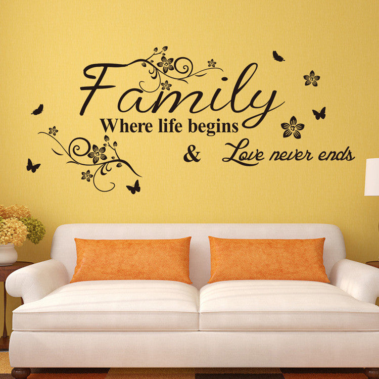 Love Family Where Life Begins  Love Never Ends Removable Wall Stickers Parlor Vinyl Art  Bedroom Home Decor Mural Decal ZY8237