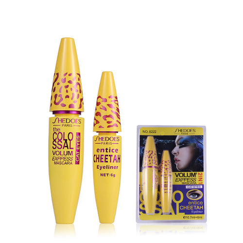 1Set=2pc High Quality Professional Make up Eye liner Set Leopard Colossal Black Mascara + Liquid Entice Cheetah Eyeliner