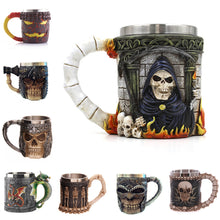 Halloween Christmas Gift 3D Skull Resin & Stainless Steel Beer Mug Goblet Funny Wine Coffee Cup Zakka Novelty For Pub Bar Decor