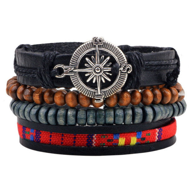 Hot selling 1Set 4pcs Punk Braided Adjustable Leather Bracelets Men For Women Cuff Vintage Jewelry  Wholesale Pulseras Hombre