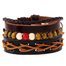 Hot selling 1Set 4pcs Punk Braided Adjustable Leather Bracelets Men For Women Cuff Vintage Jewelry  Wholesale Pulseras Hombre