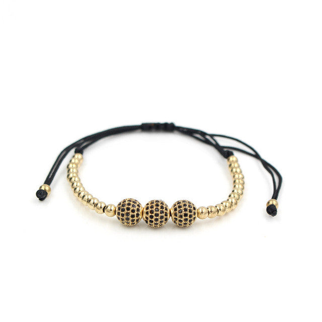 12 Color Choose Gold Plated Anil Arjandas 8mm Pave Setting Black CZ Crystal Copper Ball Bead Weave Braiding Bracelet Jewelry