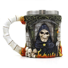 Halloween Christmas Gift 3D Skull Resin & Stainless Steel Beer Mug Goblet Funny Wine Coffee Cup Zakka Novelty For Pub Bar Decor