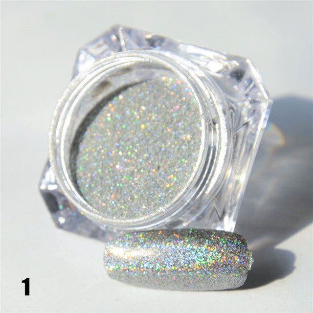 1.5g 1 Box Hot Sale Holographic Glitter Laser Powder Nail Glitter Manicure Nail Art Chrome Pigment DIY Nails- 8 Colors Available