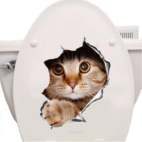 3D Cats Wall Sticker Toilet Stickers Hole View Vivid Dogs Bathroom Room Decoration Animal Vinyl Decals Art Sticker Wall Poster
