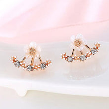 USTAR Flower Crystals Stud Earring for Women Rose gold color Double Sided Fashion Jewelry Earrings female Ear brincos Pending