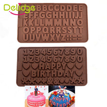 Delidge1 pc 3D Double 26  Letters Shape Or 0-9 Numers Chocolate Molds Happy Birthday Words Cake Mold Pudding Dessert Decoration