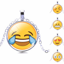 New Brand Jewelry 13 Style Silver Colour  with Glass Cabochon Cute Emoji Pattern Choker Long Pendant Necklace for Women Gift