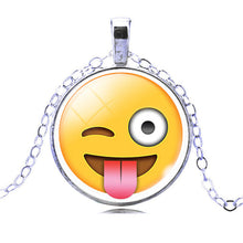 New Brand Jewelry 13 Style Silver Colour  with Glass Cabochon Cute Emoji Pattern Choker Long Pendant Necklace for Women Gift