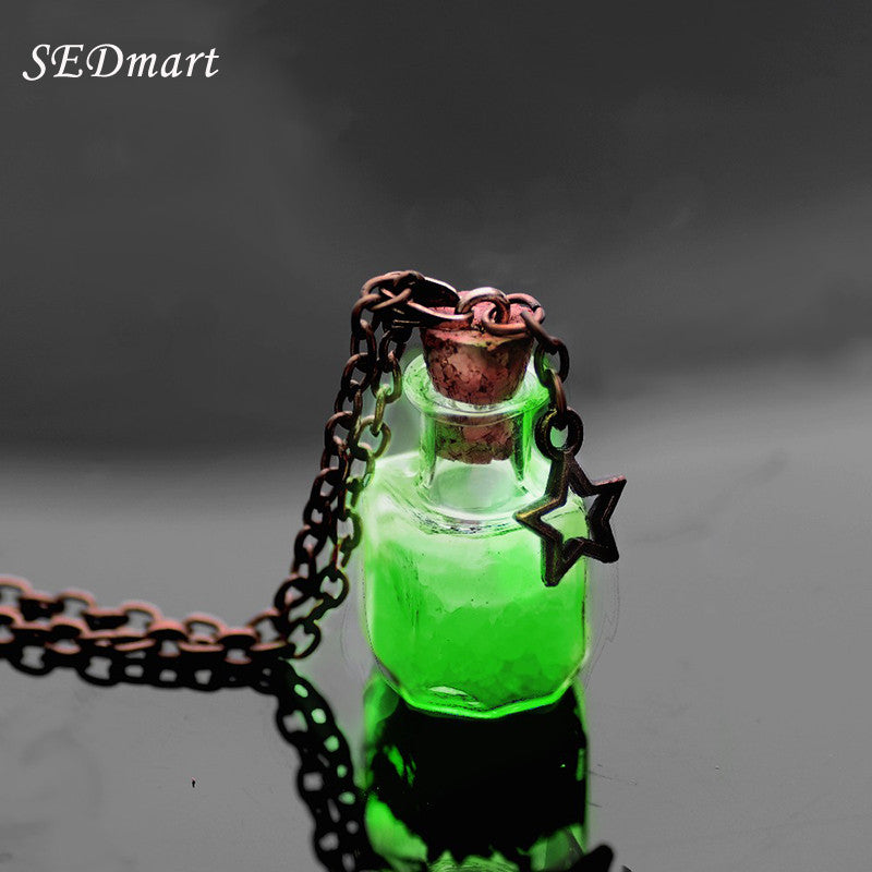 SEDmart Magic Glow In The Dark Vintage Luminous Pendant Necklace Fluorescent Light Wish Bottle Mobile Phones Chain Necklace Gift